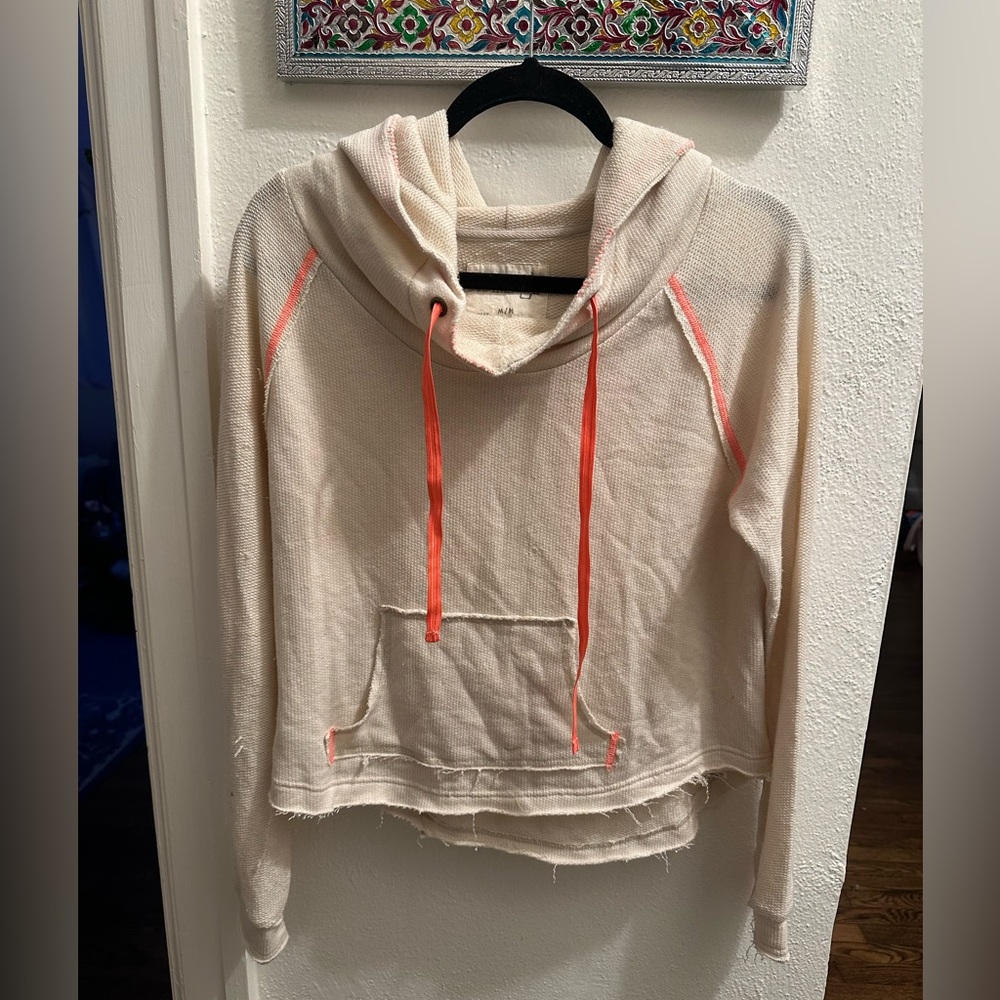 WE THE FREE - Cream and Neon Pink, relaxed hooded sweatshirt top SIZE M